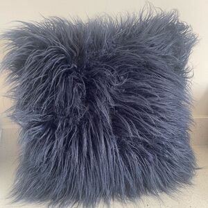 Fluffy Faux Fur Navy Throw Pillow 18” x 18”